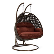 Cherry cushion and dark brown wicker hanging 2 person egg swing chair by Leisure Mod additional picture 2