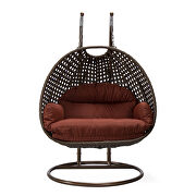 Cherry cushion and dark brown wicker hanging 2 person egg swing chair by Leisure Mod additional picture 3