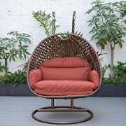 Cherry cushion and dark brown wicker hanging 2 person egg swing chair by Leisure Mod additional picture 4