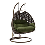 Dark green cushion and dark brown wicker hanging 2 person egg swing chair by Leisure Mod additional picture 2