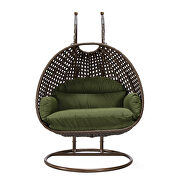 Dark green cushion and dark brown wicker hanging 2 person egg swing chair by Leisure Mod additional picture 3