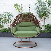 Dark green cushion and dark brown wicker hanging 2 person egg swing chair by Leisure Mod additional picture 4