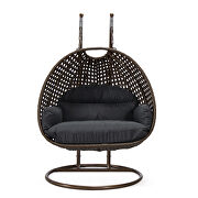 Dark gray cushion and dark brown wicker hanging 2 person egg swing chair by Leisure Mod additional picture 2