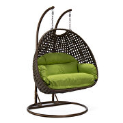 Light green cushion and dark brown wicker hanging 2 person egg swing chair by Leisure Mod additional picture 2