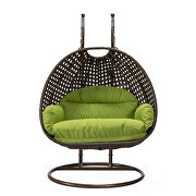 Light green cushion and dark brown wicker hanging 2 person egg swing chair by Leisure Mod additional picture 3