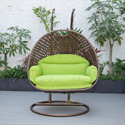 Light green cushion and dark brown wicker hanging 2 person egg swing chair by Leisure Mod additional picture 4