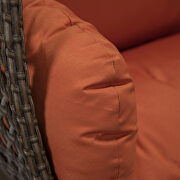 Orange cushion and dark brown wicker hanging 2 person egg swing chair by Leisure Mod additional picture 5