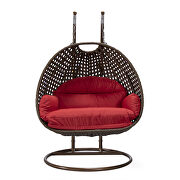 Red cushion and dark brown wicker hanging 2 person egg swing chair by Leisure Mod additional picture 3