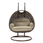 Taupe cushion and dark brown wicker hanging 2 person egg swing chair additional photo 3 of 9