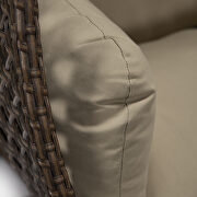 Taupe cushion and dark brown wicker hanging 2 person egg swing chair additional photo 5 of 9