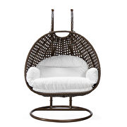 White cushion and dark brown wicker hanging 2 person egg swing chair by Leisure Mod additional picture 3