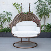 White cushion and dark brown wicker hanging 2 person egg swing chair by Leisure Mod additional picture 4