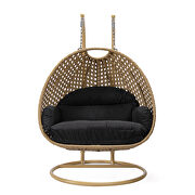 Black cushion and light brown wicker hanging 2 person egg swing chair by Leisure Mod additional picture 3