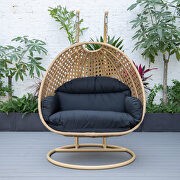 Black cushion and light brown wicker hanging 2 person egg swing chair by Leisure Mod additional picture 4
