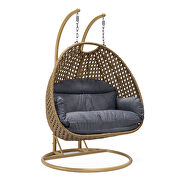 Charcoal cushion and light brown wicker hanging 2 person egg swing chair by Leisure Mod additional picture 2