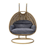 Charcoal cushion and light brown wicker hanging 2 person egg swing chair by Leisure Mod additional picture 3