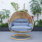 Charcoal cushion and light brown wicker hanging 2 person egg swing chair by Leisure Mod additional picture 4
