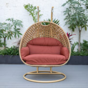 Cherry cushion and light brown wicker hanging 2 person egg swing chair by Leisure Mod additional picture 4