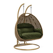 Dark green cushion and light brown wicker hanging 2 person egg swing chair by Leisure Mod additional picture 2