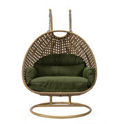 Dark green cushion and light brown wicker hanging 2 person egg swing chair by Leisure Mod additional picture 3