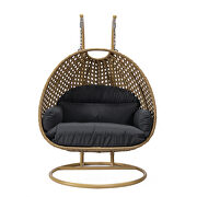 Dark gray cushion and light brown wicker hanging 2 person egg swing chair by Leisure Mod additional picture 2
