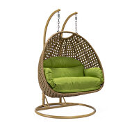 Light green cushion and light brown wicker hanging 2 person egg swing chair by Leisure Mod additional picture 2