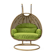 Light green cushion and light brown wicker hanging 2 person egg swing chair by Leisure Mod additional picture 3