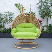 Light green cushion and light brown wicker hanging 2 person egg swing chair by Leisure Mod additional picture 4