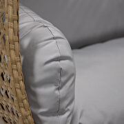 Light gray cushion and light brown wicker hanging 2 person egg swing chair by Leisure Mod additional picture 5