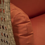 Orange cushion and light brown wicker hanging 2 person egg swing chair by Leisure Mod additional picture 5