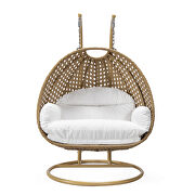 White cushion and light brown wicker hanging 2 person egg swing chair by Leisure Mod additional picture 3