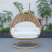 White cushion and light brown wicker hanging 2 person egg swing chair by Leisure Mod additional picture 4