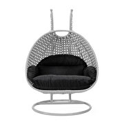 Black cushion and light gray wicker hanging 2 person egg swing chair by Leisure Mod additional picture 3