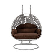 Brown cushion and light gray wicker hanging 2 person egg swing chair additional photo 3 of 9