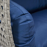 Blue cushion and light gray wicker hanging 2 person egg swing chair by Leisure Mod additional picture 5