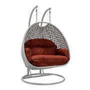 Cherry cushion and light gray wicker hanging 2 person egg swing chair by Leisure Mod additional picture 2
