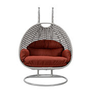 Cherry cushion and light gray wicker hanging 2 person egg swing chair by Leisure Mod additional picture 3
