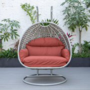 Cherry cushion and light gray wicker hanging 2 person egg swing chair by Leisure Mod additional picture 4