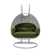 Dark green cushion and light gray wicker hanging 2 person egg swing chair by Leisure Mod additional picture 3
