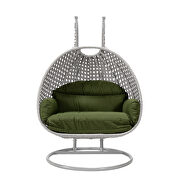 Dark green cushion and light gray wicker hanging 2 person egg swing chair additional photo 3 of 9