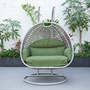 Dark green cushion and light gray wicker hanging 2 person egg swing chair by Leisure Mod additional picture 4