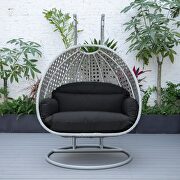 Dark gray cushion and light gray wicker hanging 2 person egg swing chair by Leisure Mod additional picture 4