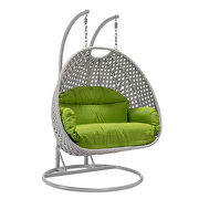 Light green cushion and light gray wicker hanging 2 person egg swing chair by Leisure Mod additional picture 2