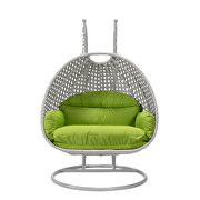 Light green cushion and light gray wicker hanging 2 person egg swing chair by Leisure Mod additional picture 3