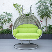 Light green cushion and light gray wicker hanging 2 person egg swing chair by Leisure Mod additional picture 4