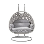 Light gray cushion and wicker hanging 2 person egg swing chair by Leisure Mod additional picture 3