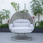 Light gray cushion and wicker hanging 2 person egg swing chair by Leisure Mod additional picture 4