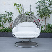 White cushion and light gray wicker hanging 2 person egg swing chair by Leisure Mod additional picture 4