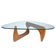 Tempered glass and light walnut solid European hardwood frame coffee table by Leisure Mod additional picture 2