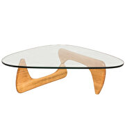 Tempered glass and natural solid European hardwood frame coffee table by Leisure Mod additional picture 2